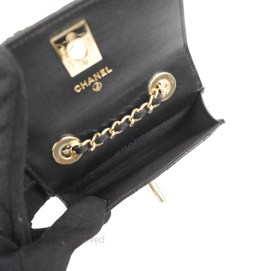 Chanel Mini Quilted Trendy CC Card Holder With Chain Black Lambskin Gold Hardware