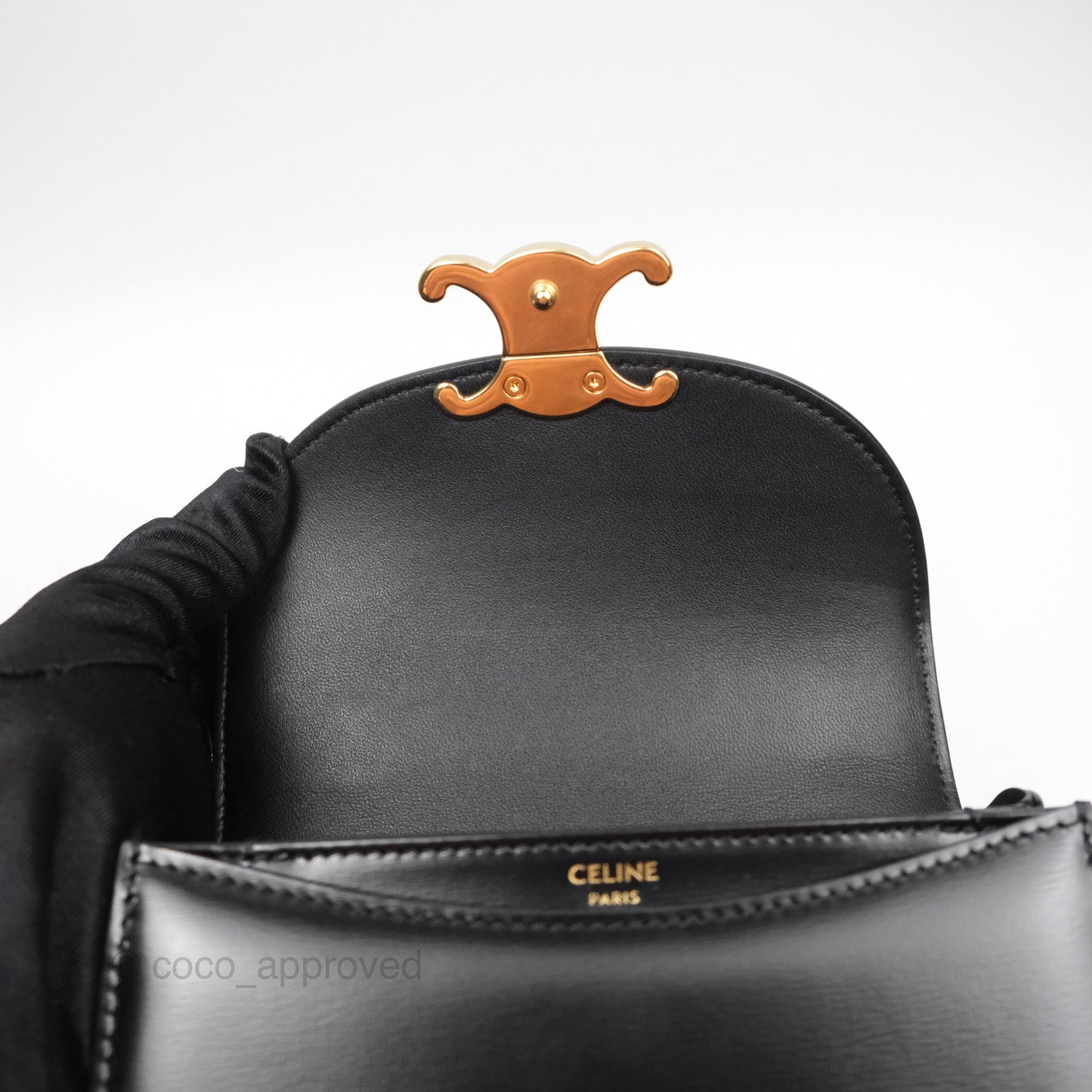 Celine Mini Besace Clea in Shiny Calfskin Black