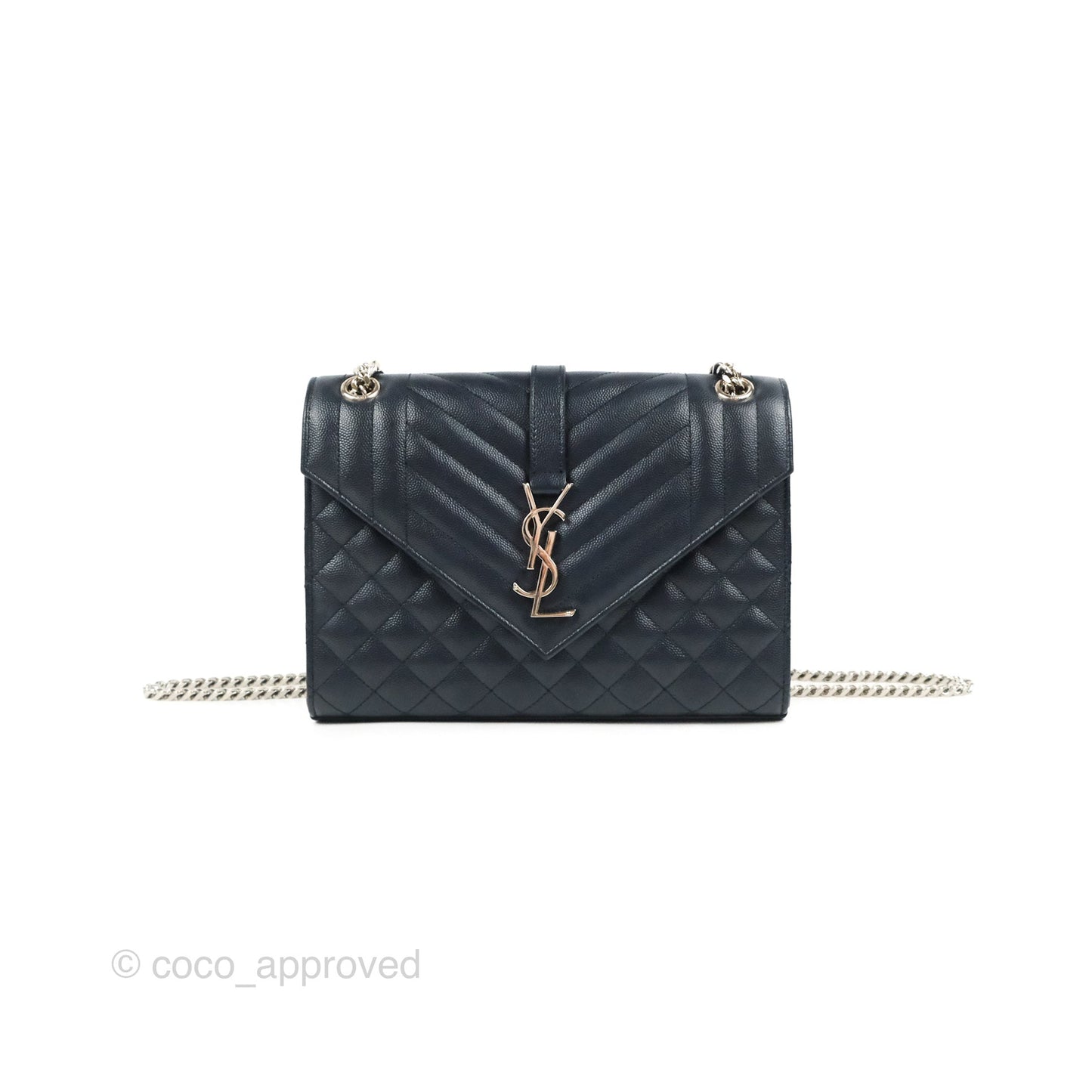 Saint Laurent Medium Envelope Navy Caviar Silver Hardware
