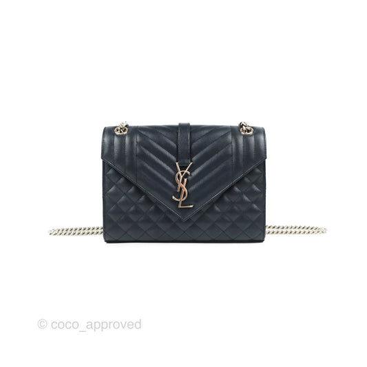 Saint Laurent Medium Envelope Navy Caviar Silver Hardware