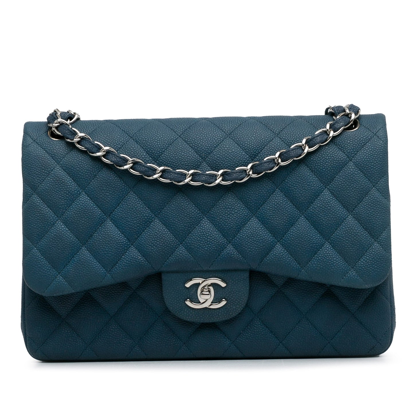 Luxury Chanel Classic Double Flap Jumbo Blue Caviar Gold