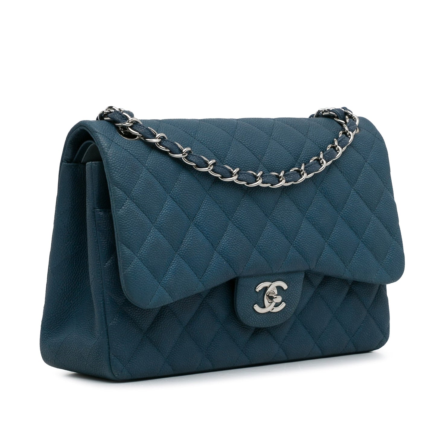 Luxury Chanel Classic Double Flap Jumbo Blue Caviar Gold