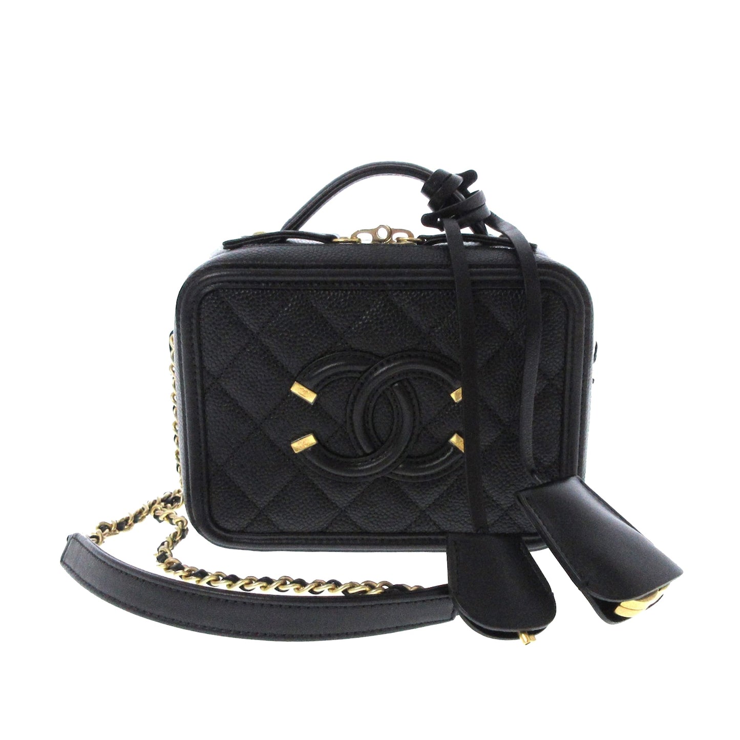 Luxury Chanel CC Filigree Vanity Case Black Caviar gold