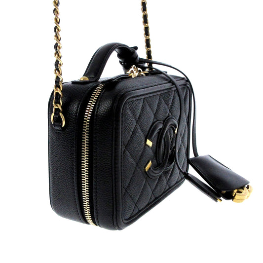 Luxury Chanel CC Filigree Vanity Case Black Caviar gold