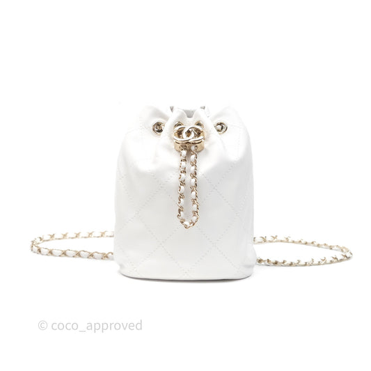 Chanel Quilted Drawstring Bucket Backpack White Calfskin Gold Hardware 24C