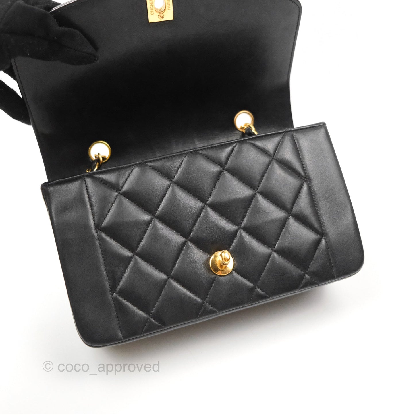 Chanel Vintage Small Quilted Classic Diana Flap Bag Black Lambskin 24K Gold Hardware
