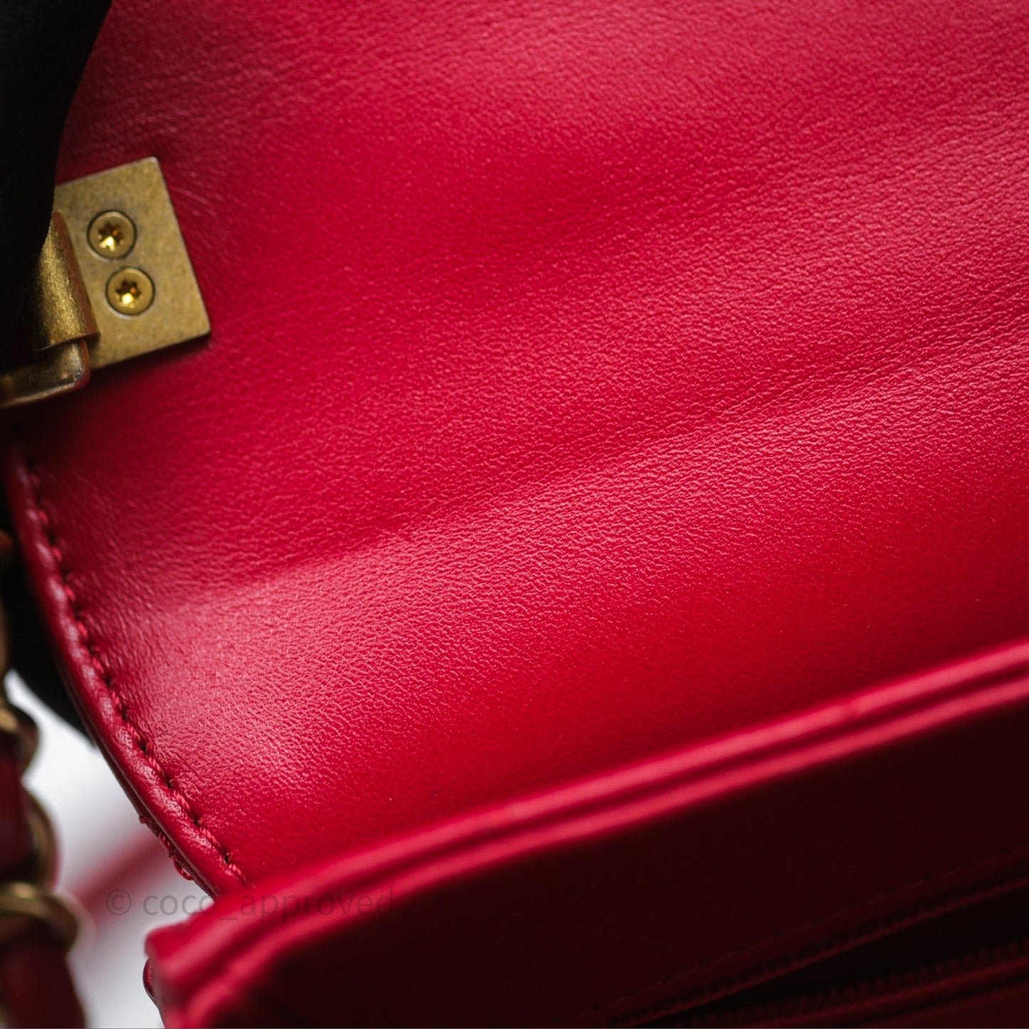 Chanel Quilted Flap Bag  with Pearl Logo Top Handle Red Lambskin Aged Gold Hardware