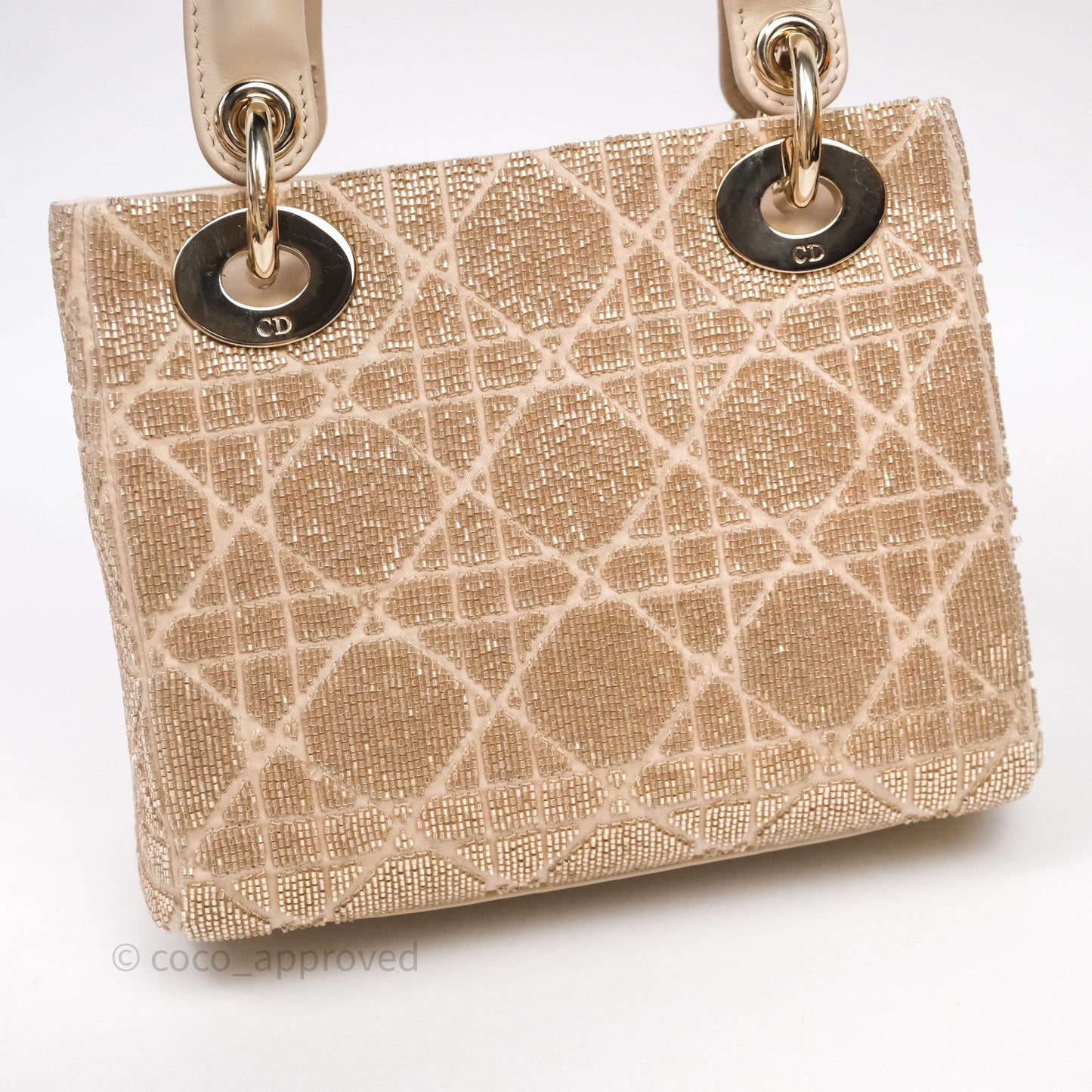 Christian Dior Mini Dior Caramel Beige Microbead-Embroidered Cotton with Cannage Motif