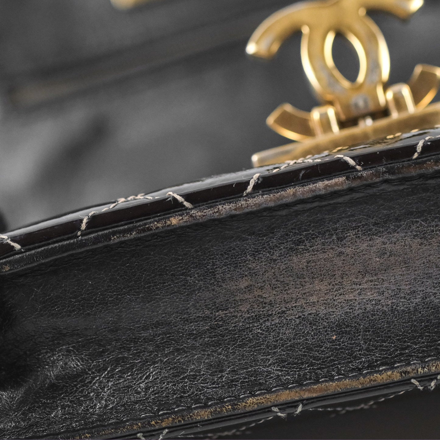 Chanel Golden Class Wallet On Chain WOC Black Patent Gold Hardware