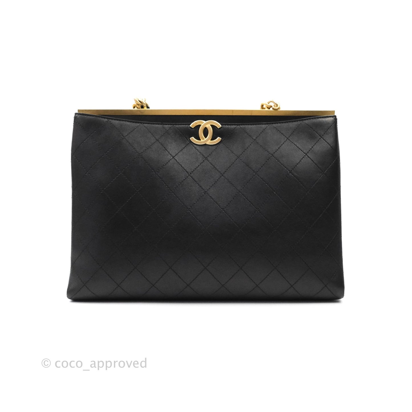 Chanel Flat Quilted Coco Luxe Large Shopping Bag Black Aged Gold Hardware 18P
