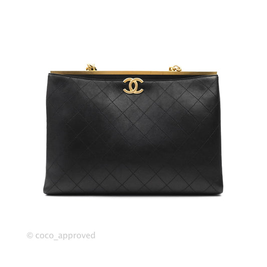 Chanel Flat Quilted Coco Luxe Large Shopping Bag Black Aged Gold Hardware 18P