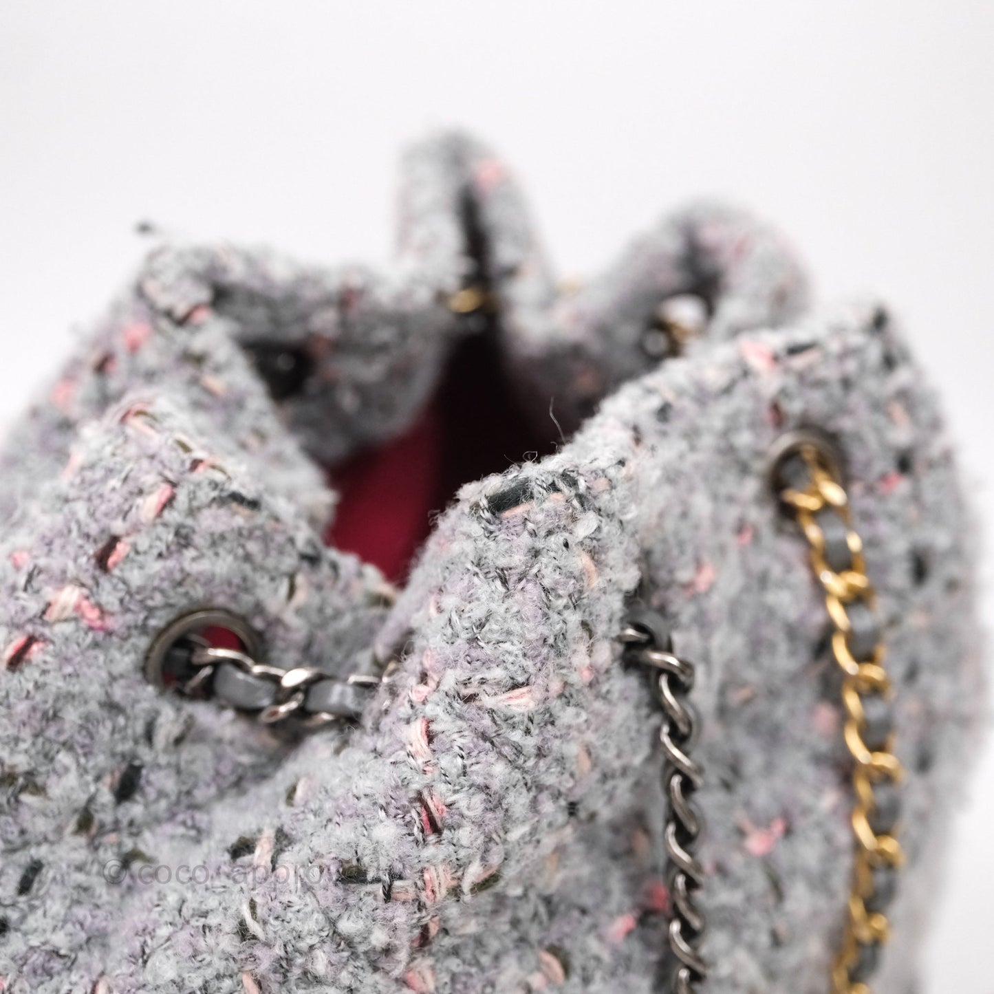 Chanel Gabrielle Small Backpack Grey Tweed Aged Calfskin
