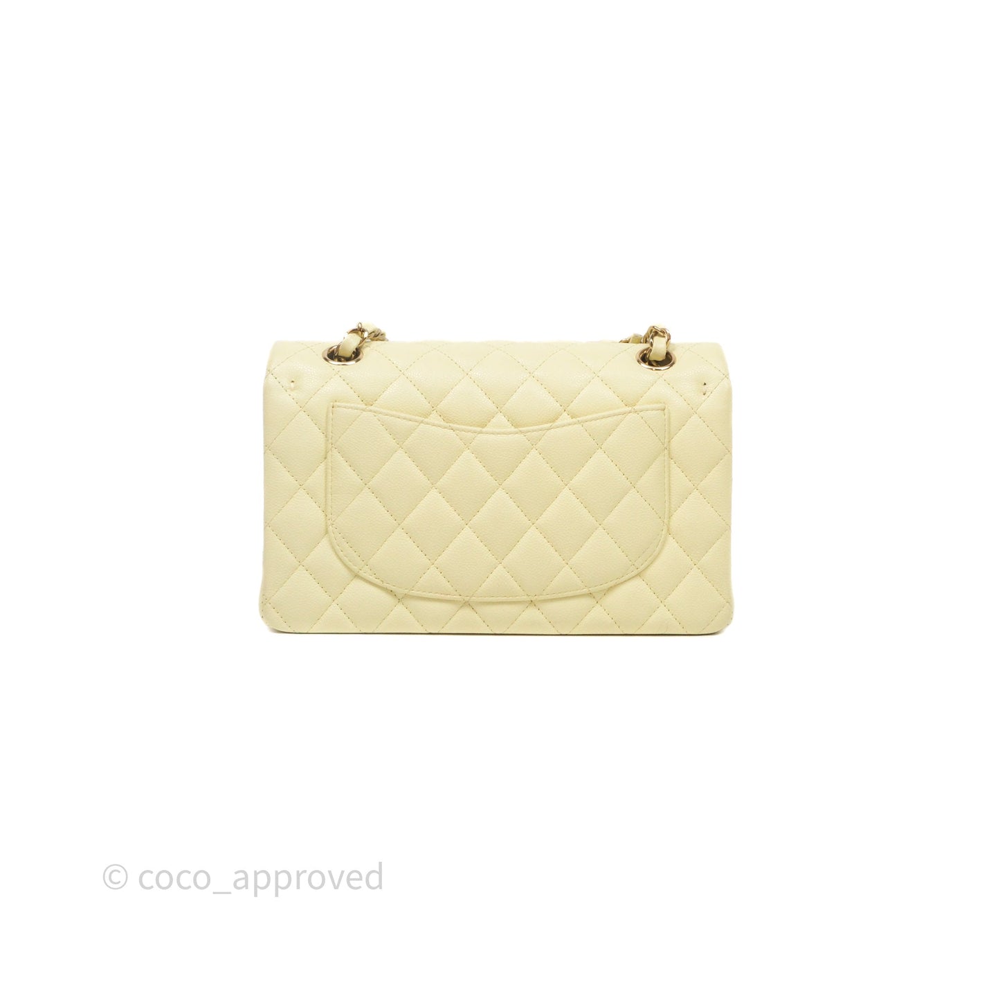 Chanel Small Classic Quilted Flap Light Yellow Caviar Gold Hardware
