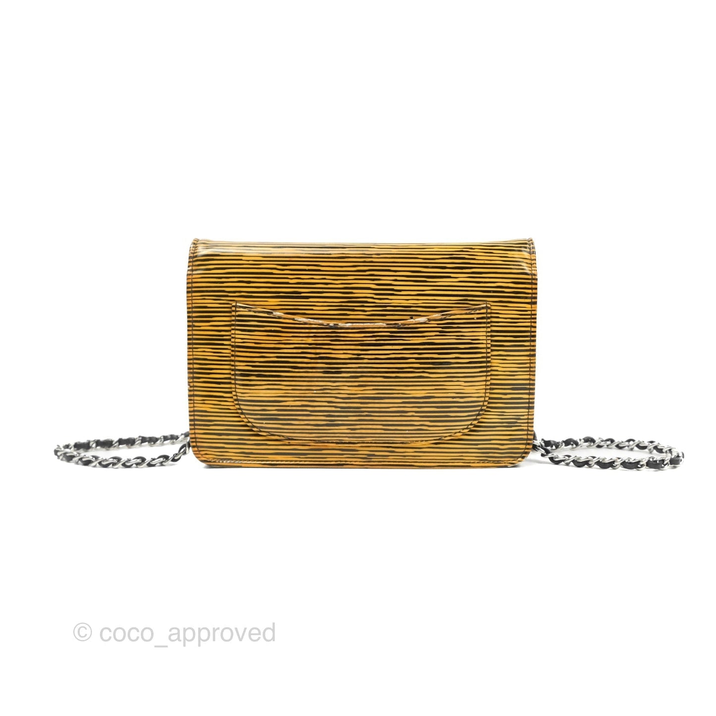 Chanel Wallet on Chain Yellow Black Striped Patent Silver Hardware