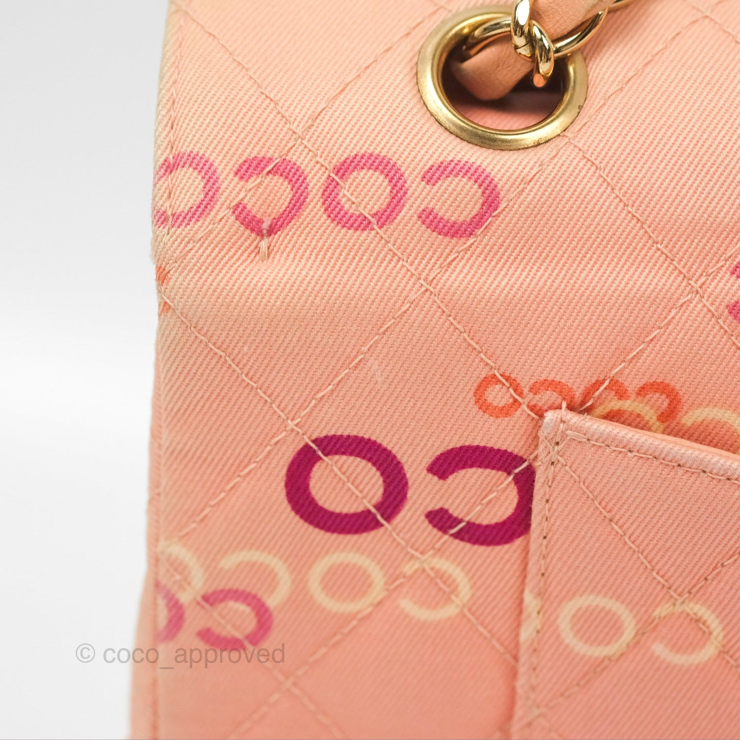 Chanel Coco Logo Medium Classic Flap Quilted Coral Pink Canvas Gold Hardware