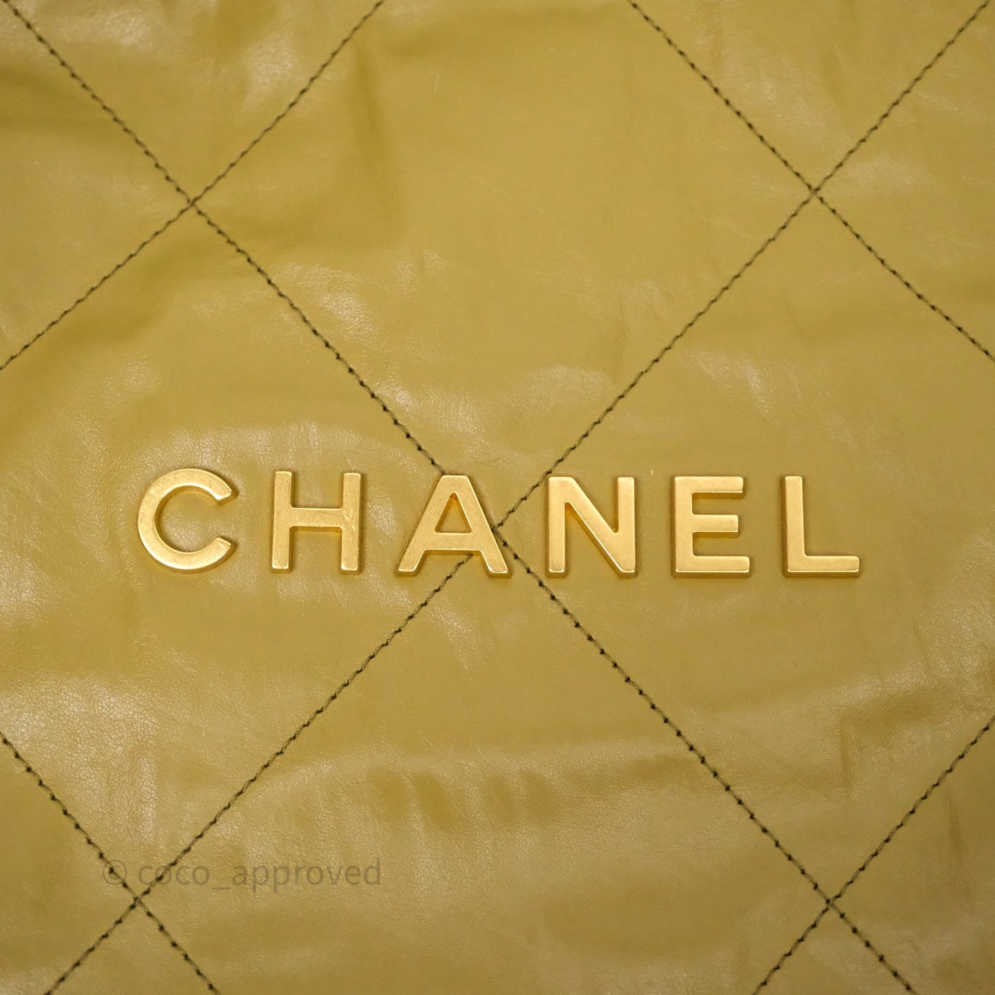 Chanel 22 Bag Medium Crumpled Olive Green Calfskin Aged Gold Hardware