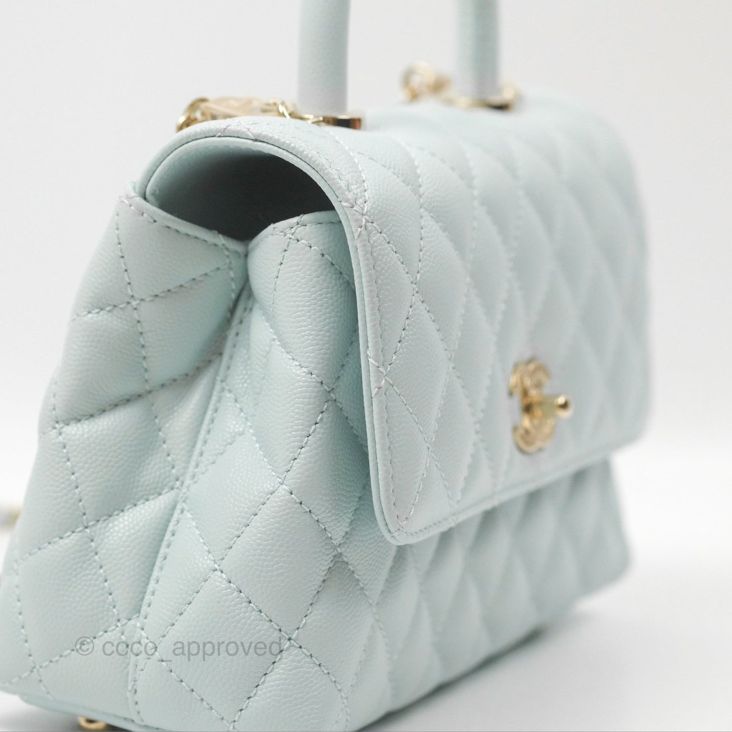 Chanel Small Coco Handle Quilted Light Baby Blue Caviar Gold Hardware