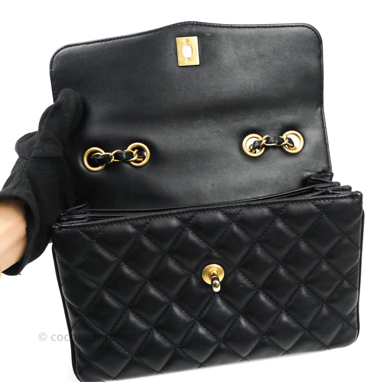 Chanel Coco Vintage Flap Bag Black Lambskin Aged Gold Hardware