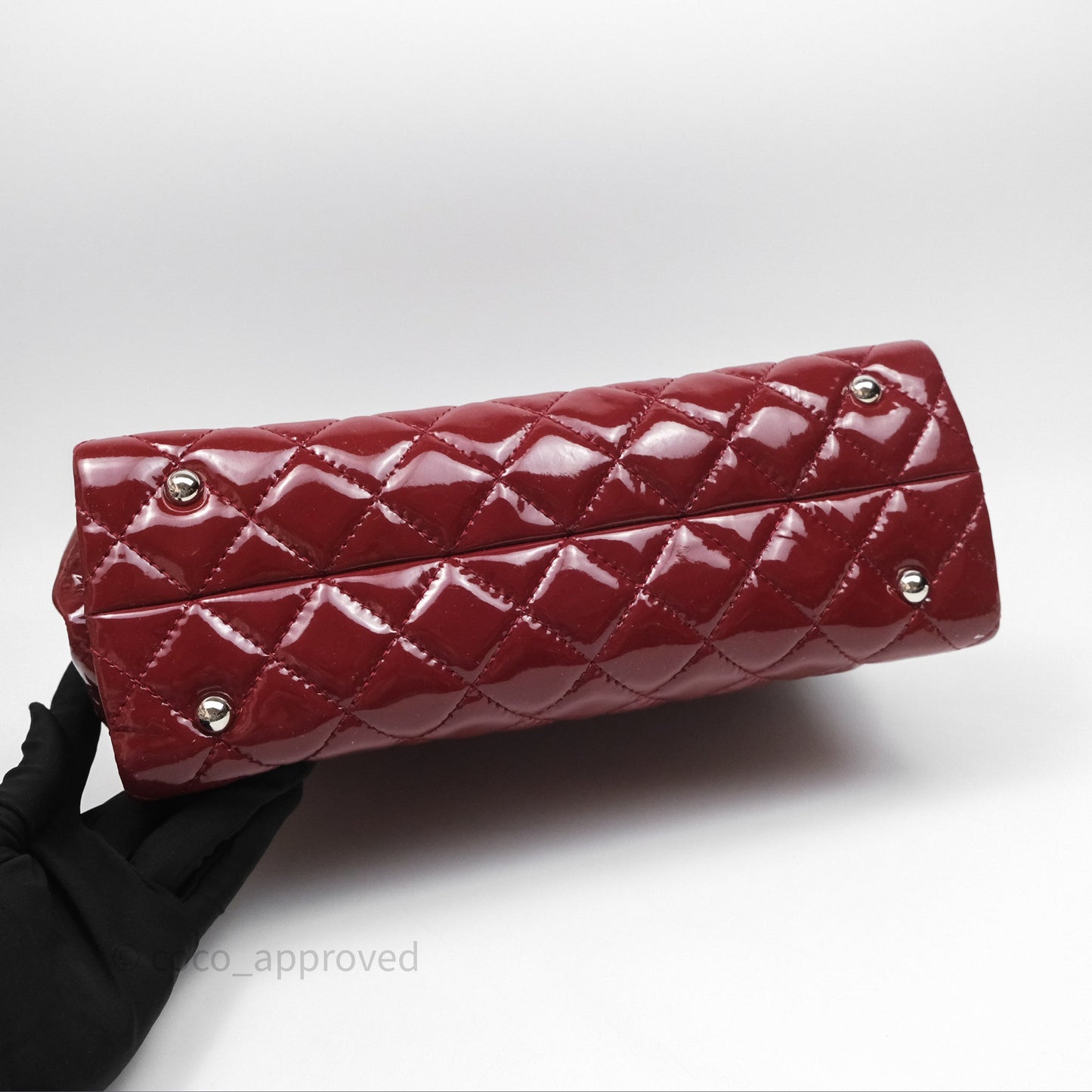 Chanel CC Shopping Tote Bag Red Patent Silver Hardware