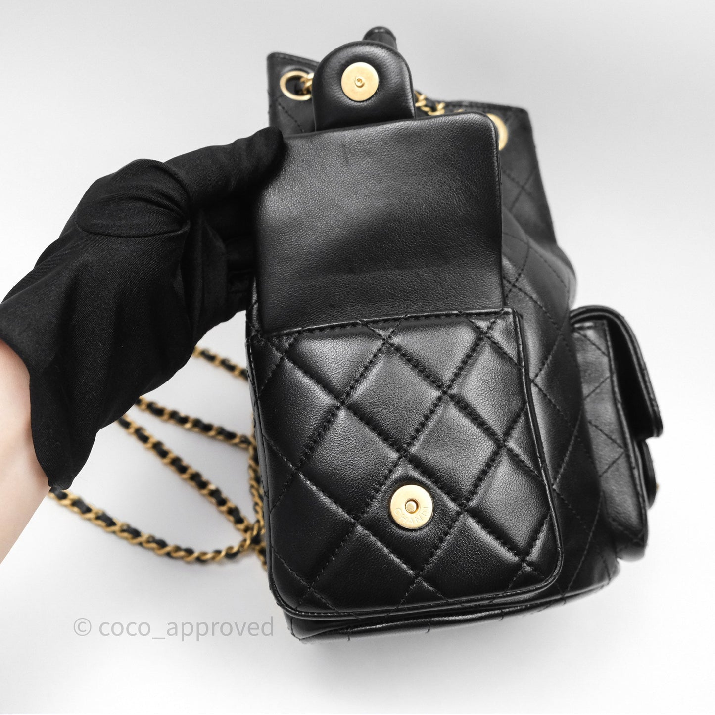 Chanel Double Pocket Black Lambskin Gold Hardware