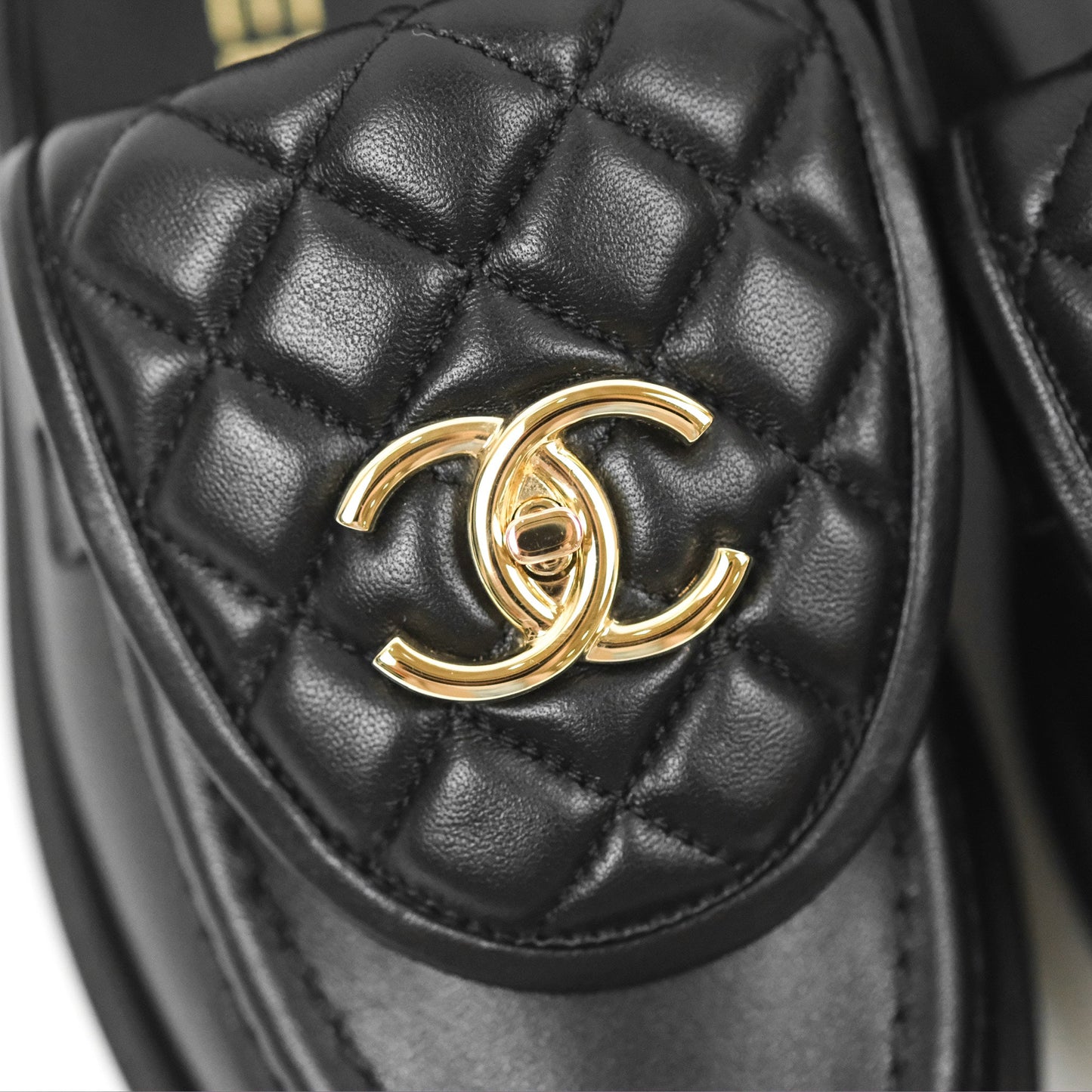 Chanel CC Turnlock Loafers Quilted Black Calfskin Gold Hardware Size 37.5