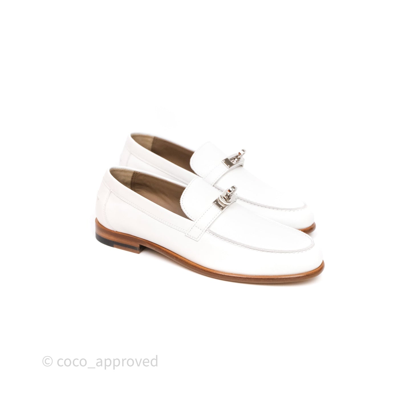 Hermès Destin Loafers White calfskin Leather Palladium-plated Kelly Buckle Size 36.5