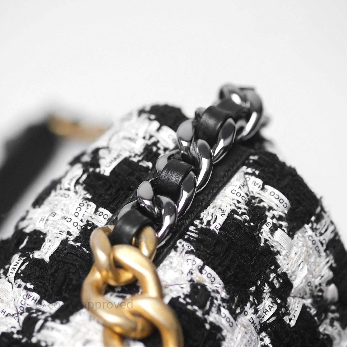 Chanel 19 Medium Tweed White Ribbon Mixed Hardware