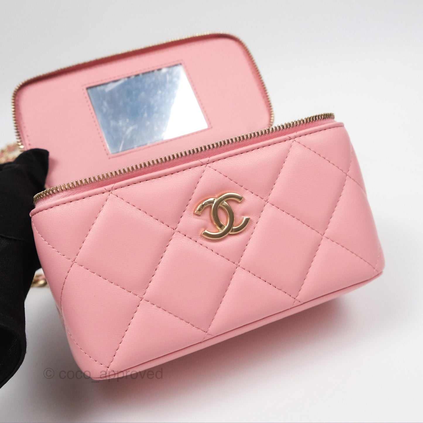 Chanel Resin Elegant Chain Vanity Case Pink Lambskin Gold Hardware