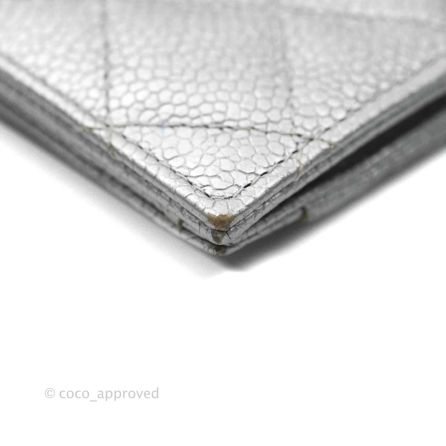 Chanel Classic Quilted Card Holder Metallic Silver Caviar Ruthenium Hardware