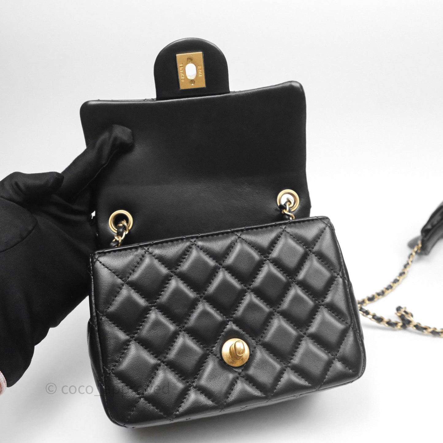 Chanel Romance Mini Square Flap Black Lambskin Aged Gold Hardware
