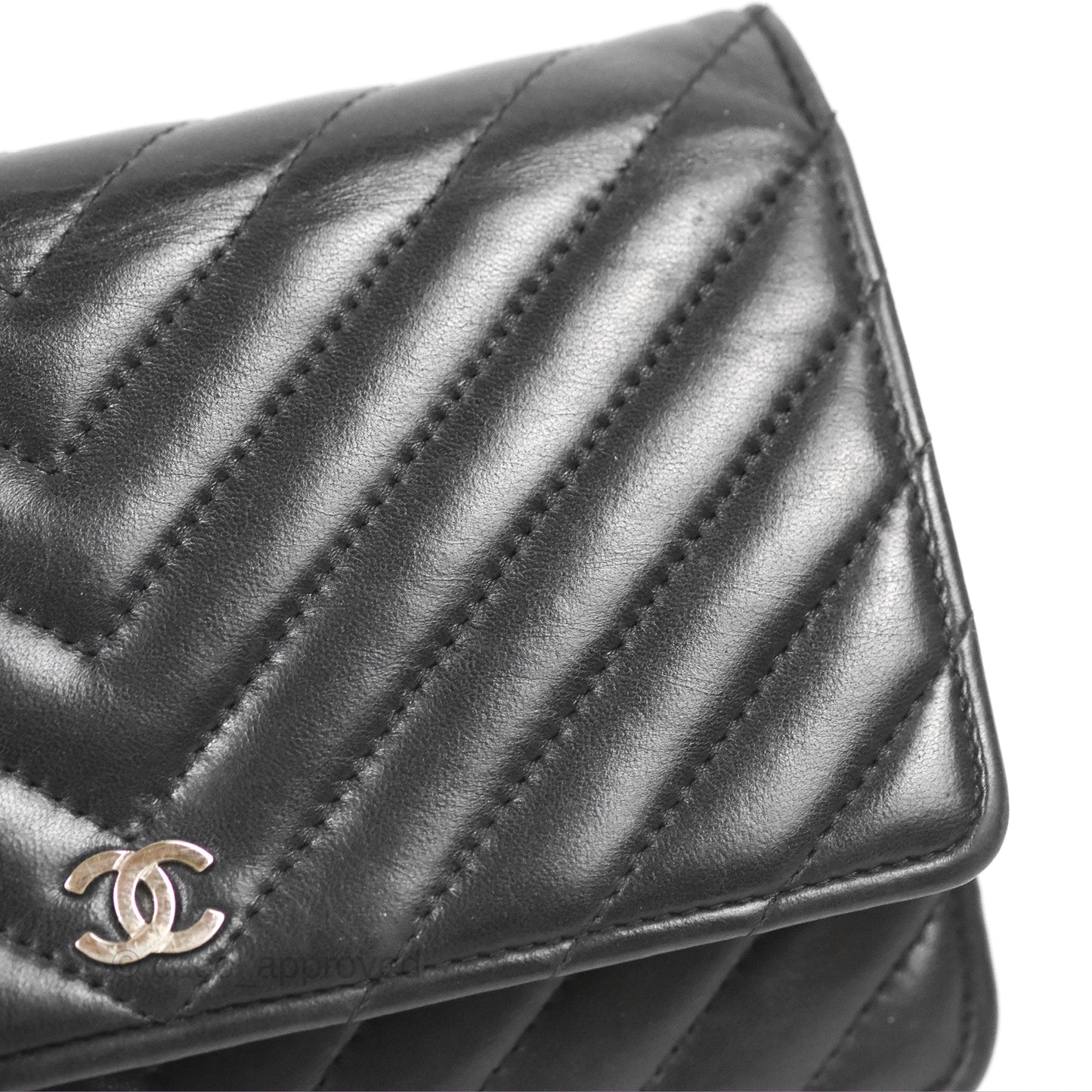 Chanel Classic Chevron Wallet on Chain WOC Black Lambskin Silver Hardware