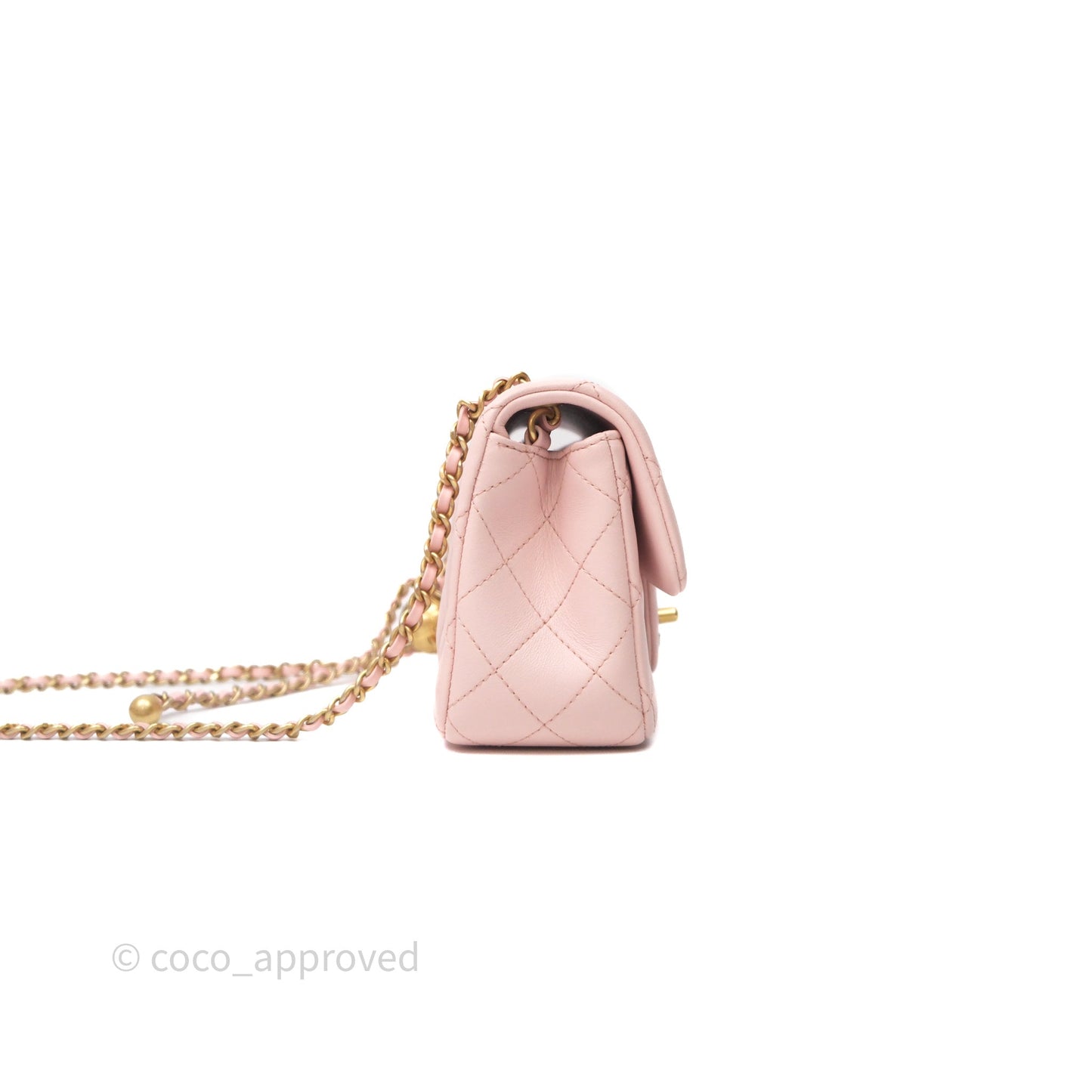Chanel Mini Rectangular Pearl Crush Baby Pink Lambskin Aged Gold Hardware