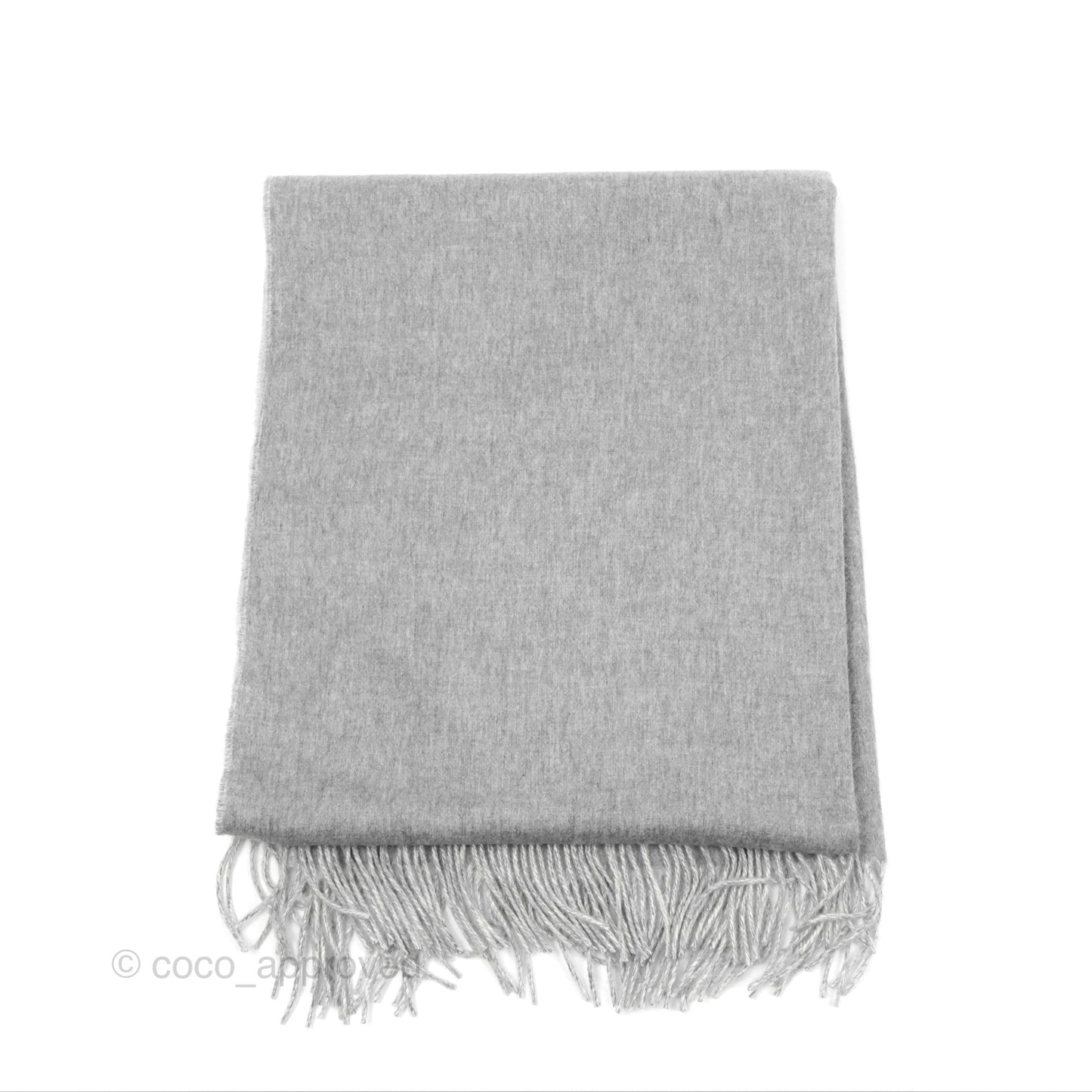 Hermes Cashmere Fringe Scarf Stole Gris Flanelle / Ivoire
