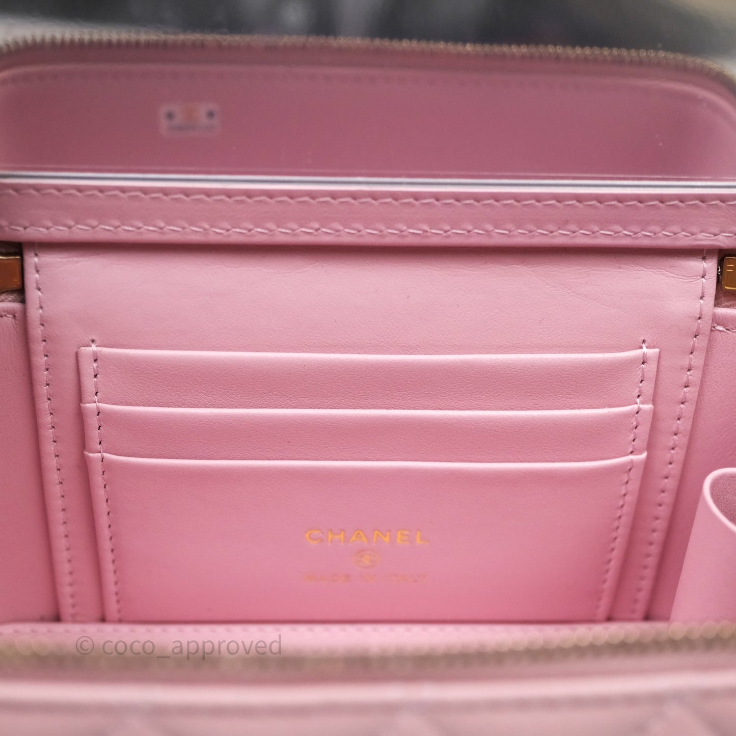 Chanel Vanity with Multicolor Resin Chain Pink Lambskin Aged Gold Hardware