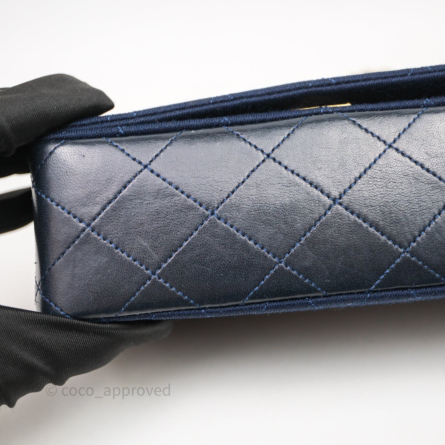 Chanel Vintage Mini Full Flap Bag Navy Fabrics / Lambskin 24K Gold Hardware