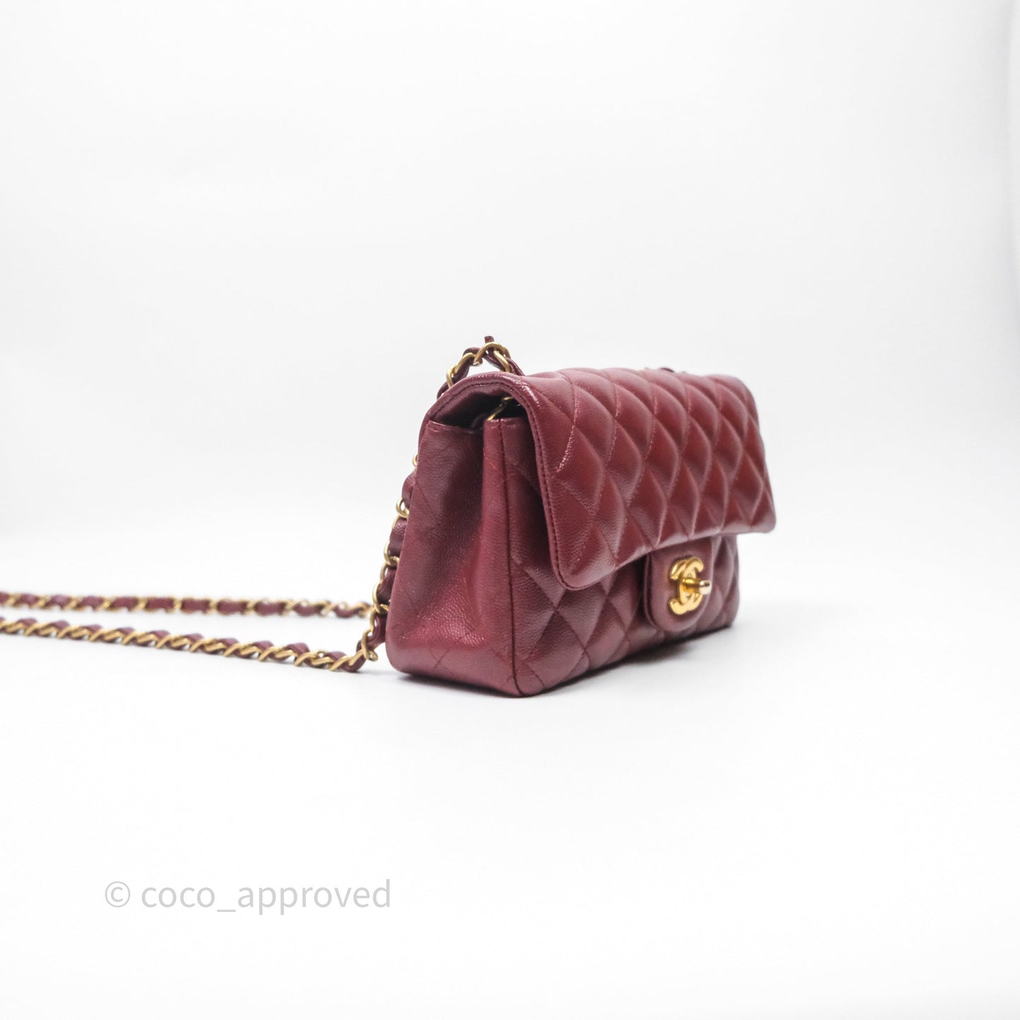 Chanel Classic Quilted Mini Rectangular Flap Burgundy Caviar Aged Gold Hardware
