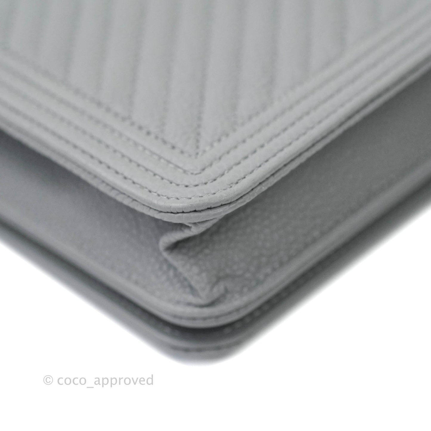 Chanel Chevron Boy Wallet on Chain WOC Grey Caviar Ruthenium Hardware