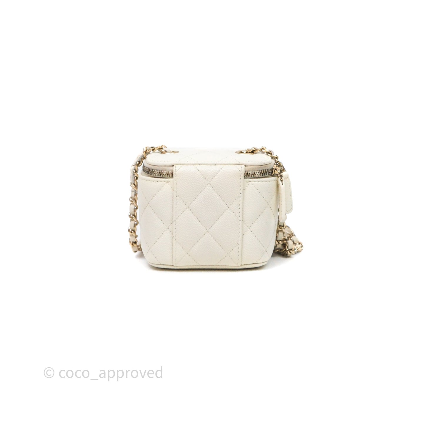 Chanel Mini Vanity With Chain White Caviar Gold Hardware