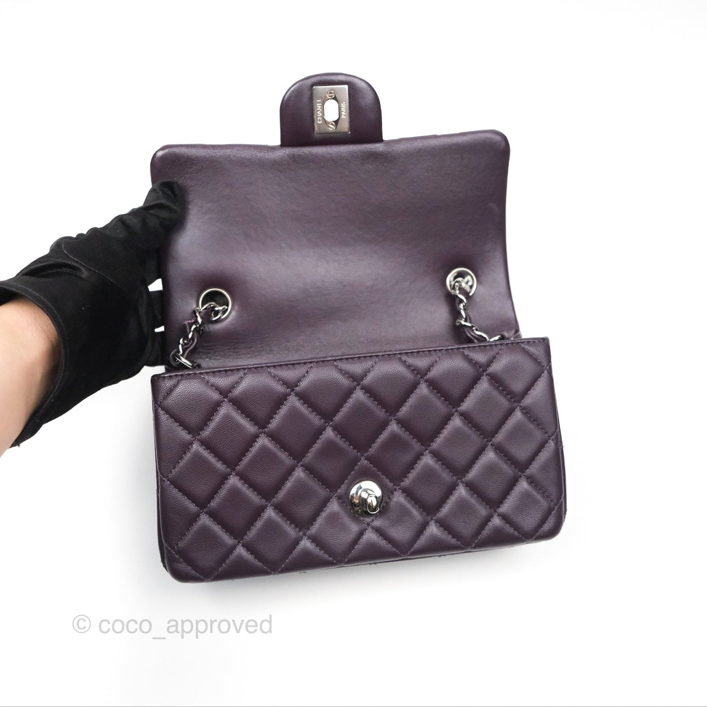 Chanel Mini Rectangular Quilted Dark Purple Lambskin Silver Hardware