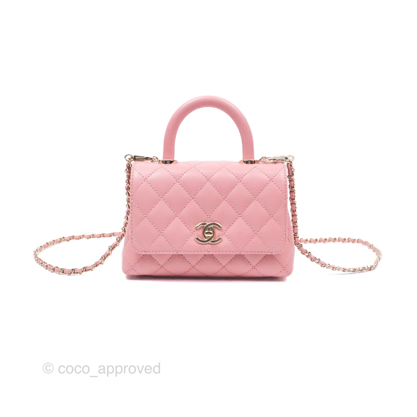 Chanel Mini Coco Handle Quilted Pink Caviar Gold Hardware