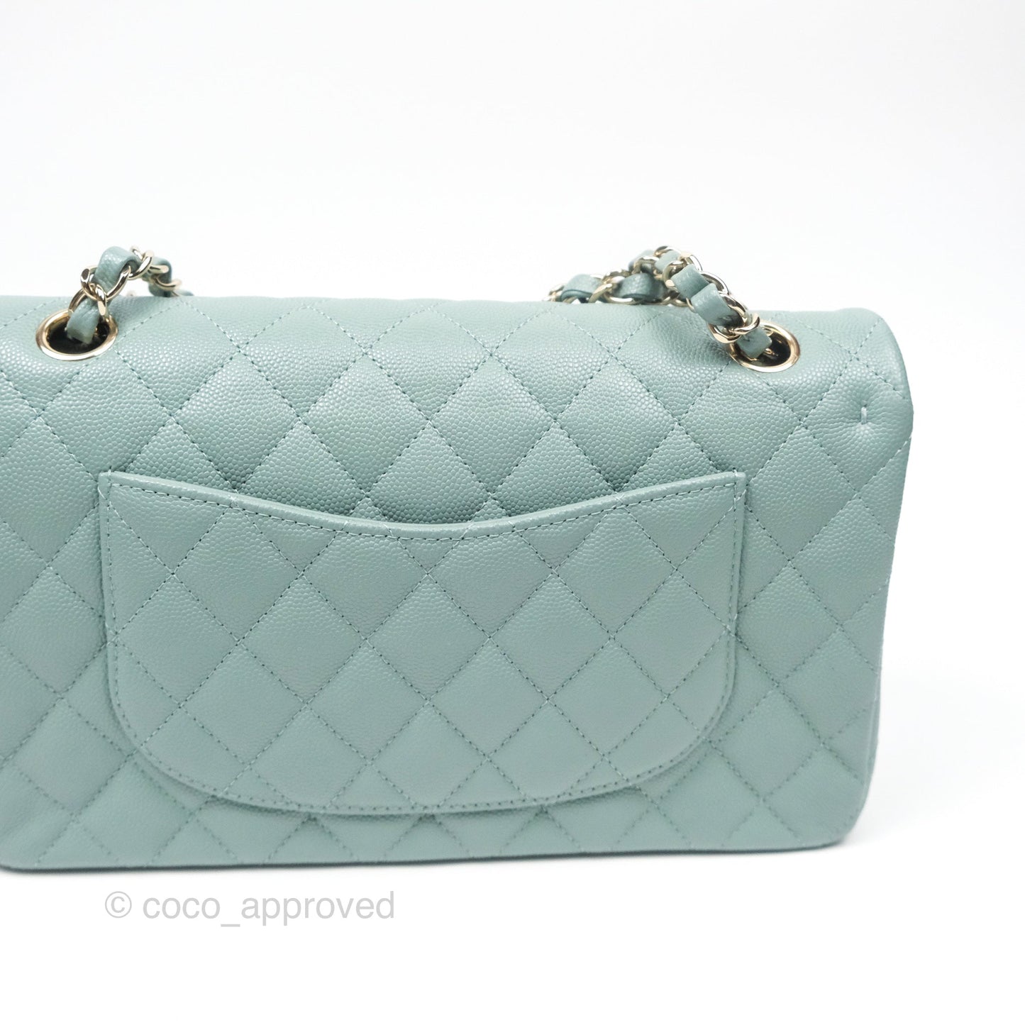 Chanel Classic M/L Medium Flap Quilted Tiffany Seafoam Green Caviar Gold Hardware