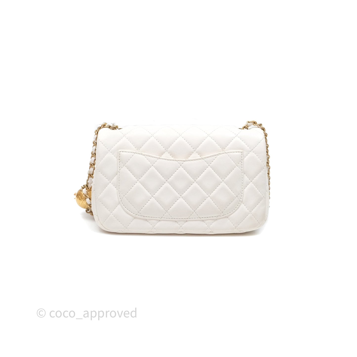 Chanel Mini Rectangular Pearl Crush Quilted White Lambskin Aged Gold Hardware
