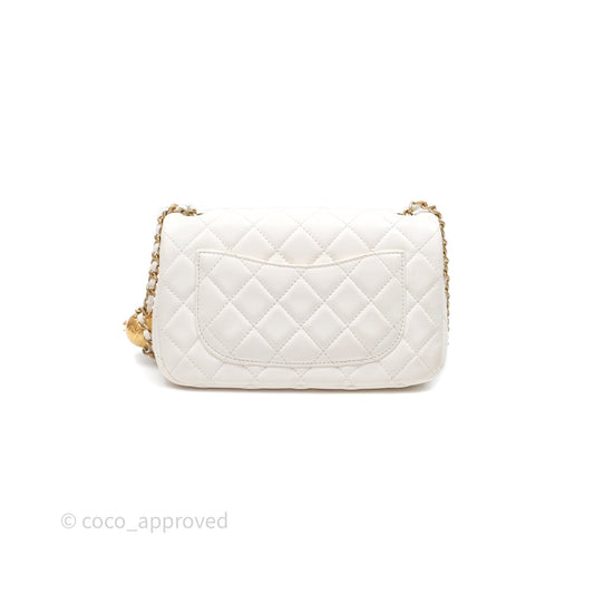 Chanel Mini Rectangular Pearl Crush Quilted White Lambskin Aged Gold Hardware