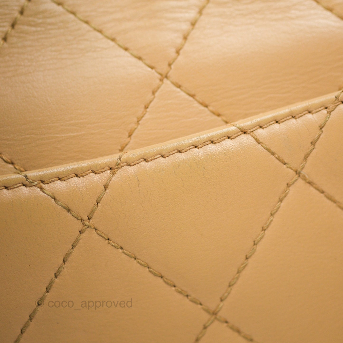 Chanel Vintage Jumbo Beige Flap Bag Lambskin Enamel Hardware