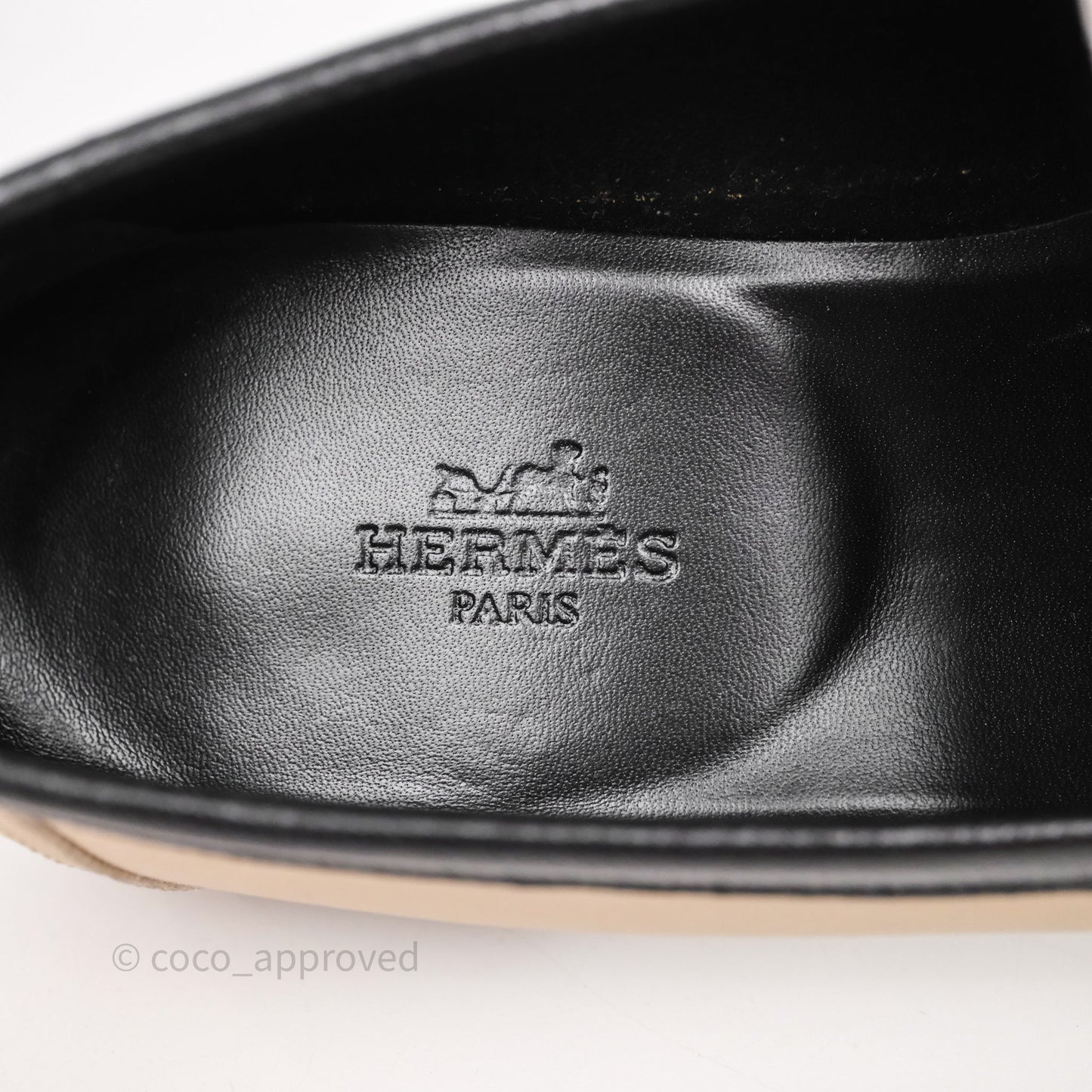 Hermès Royal Loafers Beige Calfskin Black/White Accents Size 37.5