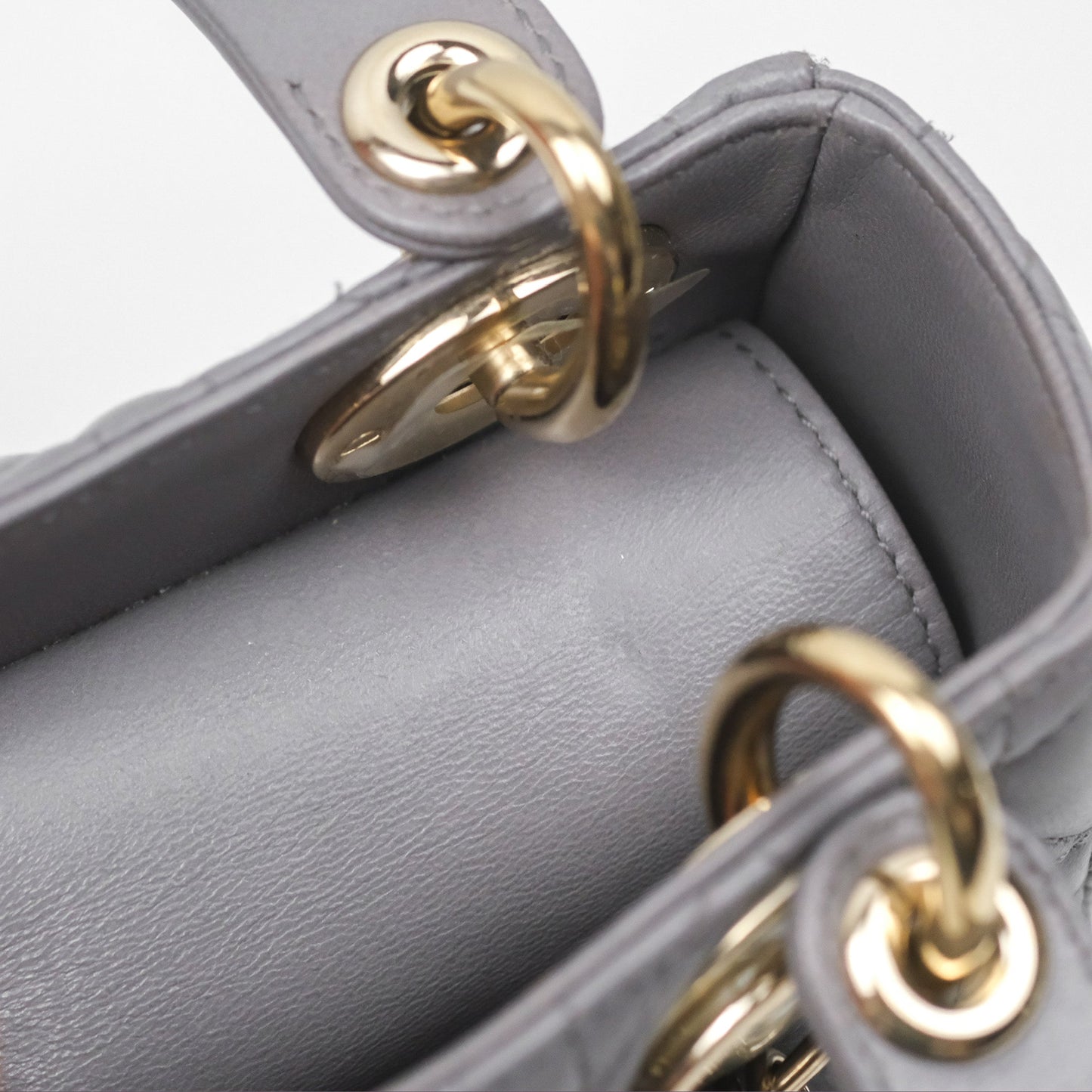 Christian Dior Mini Lady Dior Grey Lambskin Cannage Gold Hardware