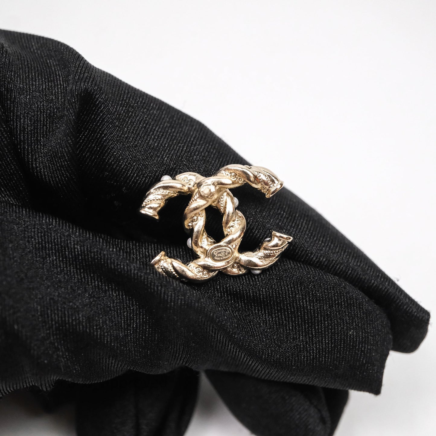 Chanel CC Pearl Crystals Earrings Gold Tone 23B