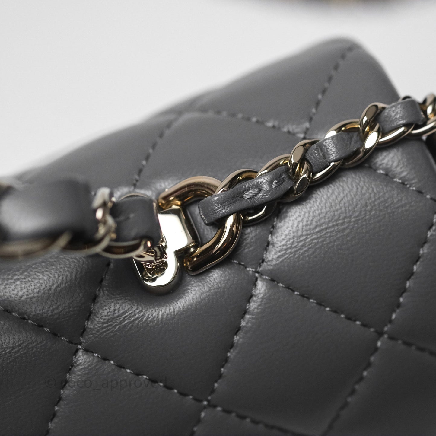 Chanel Top Handle Mini Rectangular Flap Grey Lambskin Gold Hardware