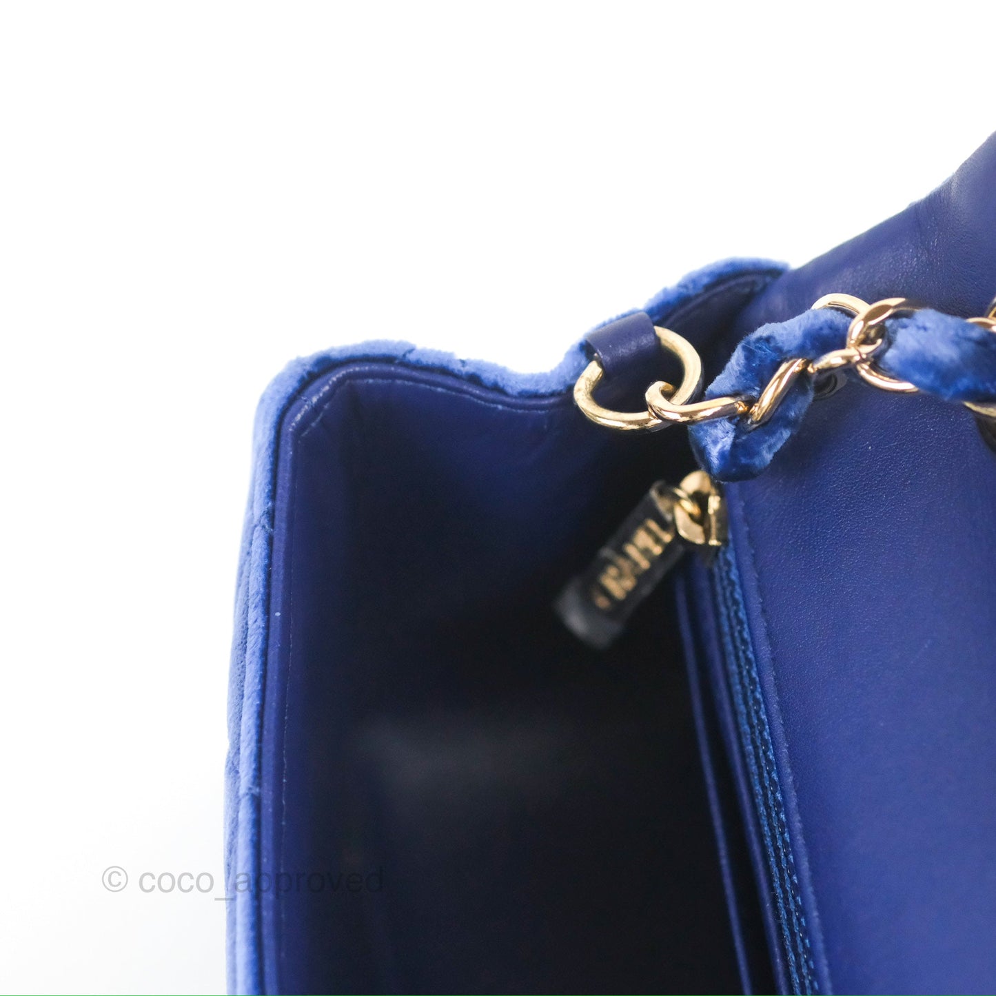 Chanel Quilted Mini Rectangular Flap Blue Velvet Gold Hardware