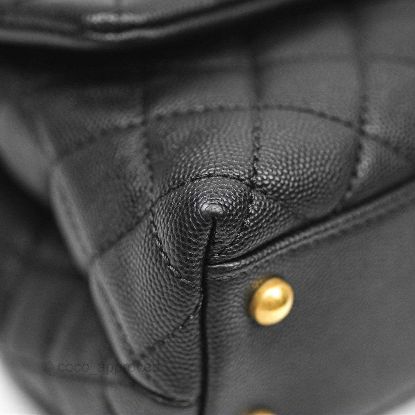 Chanel Small Coco Handle Quilted Black Caviar Aged Gold Hardware Lizard Handle
